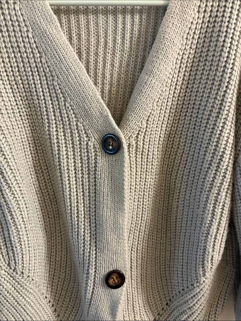 Classic V‑Neck Ribbed Cardigan Sweater - Light Gray - Picture 2 of 5